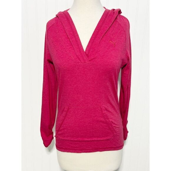 Puma Women's Long Sleeve V Neck Pullover‎ Hoodie Sweatshirt Pink Size Small - Picture 1 of 13